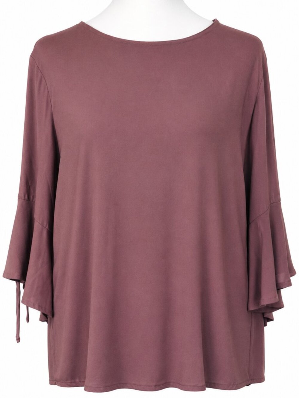 LUSH Mauve Flowy Scoopneck Blouse Ruffled Bell Tie Sleeves, Medium